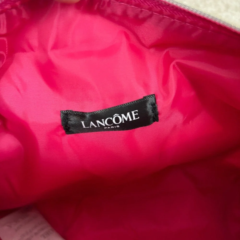 Lancome Glitter Cosmetic Bag Pouch Pink Rose Gold Zipper Makeup Organizer Travel
